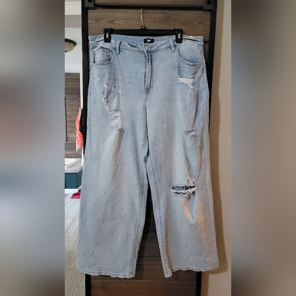 I&M brand wide leg, distressed blue jeans
